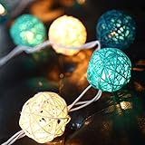 Dealbeta Battery Handmade Rattan Ball String Lights 20 Warm White LED Christmas Indoor String Fairy Lights for Bedroom, Wedding, Party [ Rattan Ball's Diameter:5cm/2.04 in ] -- Lake Green