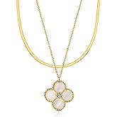 M.DUN - Layered Necklace for Women, 2 Strand Stainless Steel Chains with Clover, Butterfly or Heart Pendant, Dainty Fashion Jewelry Gift