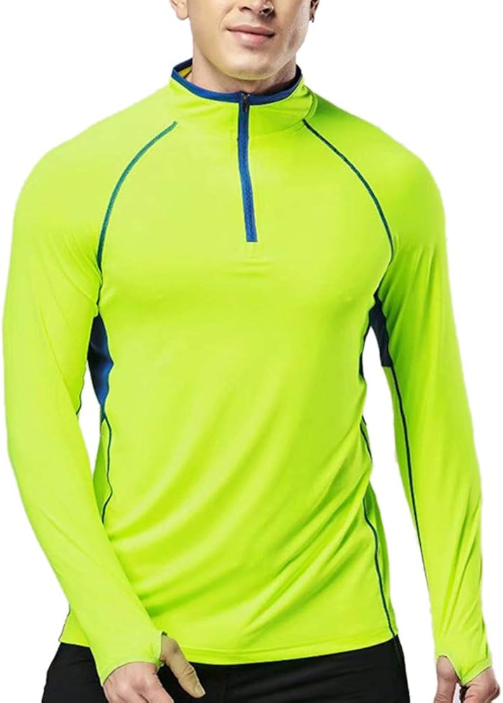 MUSCLE ALIVE Mens Quarter Zip Running Active T Shirts Workout Long