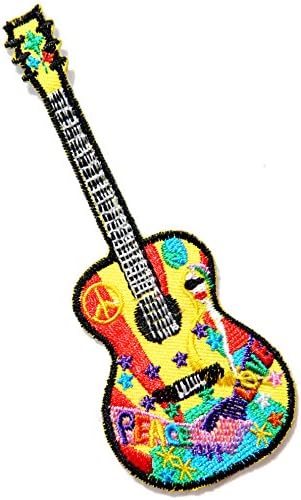 Guitar Peace Love Anit No War Sign Logo Hippie Retro Biker Jacket T-shirt Vest Patch Sew Iron on Embroidered Badge Symbol Custom