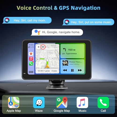 Wireless Car Radio, Wireless A-pple Carplay & Android Car Portable, 7 Inch HD Stereo Car HD Touch Screen, Car Radio with Mirror Link, GPS Navs, Bluetooth, Voice Control, FM, Plug & Play Car Play