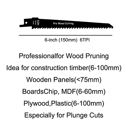 10 Piece 6-Inch Sawzall Pruning Blades Reciprocating Saw Demolition Sawzall Blades Pruning- HSS Super Speed Carbon Steel Top Material For Cutting Softer Materials Wood Laminated Chipboard & Plastics