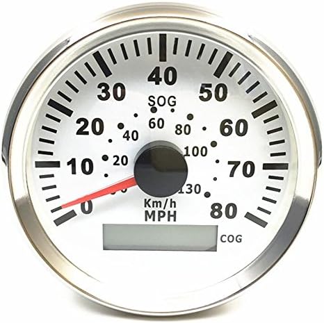 Kadir Koc 1pc Blue Backlight GPS Speed Mileometers Gauge 85mm 0-80MPH Speedometers Waterproof LCD Display 0-130km/h Speed Indicators with GPS Antenna - White