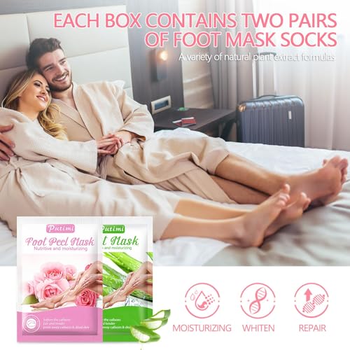 2 Pairs Exfoliating Peeling Foot Mask, Soft Exfoliating Action, Heels and Dry Dead Skin for Soft Feet, Long Moisturizing, Moisturizing Foot Mask (Pink/Aloe)