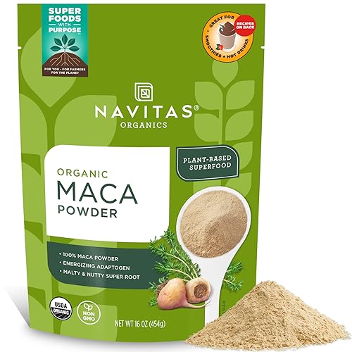 Navitas Organics Maca Powder – 100% Gelatinized Peruvian Maca for Smoothies, Lattes, Baking & More – Energize & Balance - USDA Organic, Non GMO, Vegan, Gluten Free - 16oz. Bag