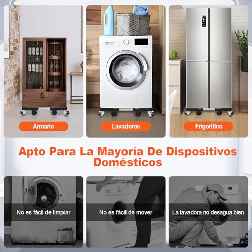 Base para Lavadora Móvil, Base Móvil Universal con 8 Patas Fuertes y 4 Ruedas Dobles, Base Móvil Multifuncional Refrigerador de Ajustable Soporte, para lavadora y Secadora Portatil (40-65CM),Negro