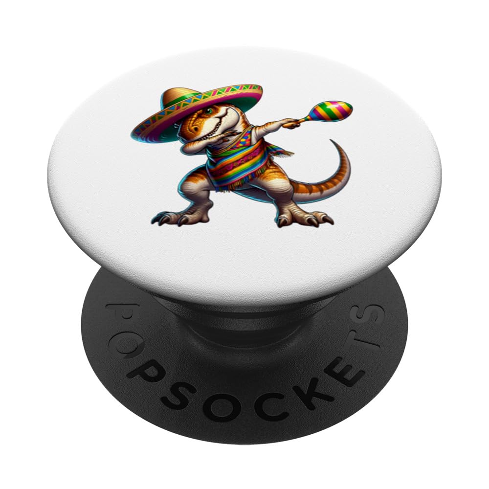 Dabbing T Rex Dinosaur Cinco De Mayo Sombrero Poncho Fiesta PopSockets Swappable PopGrip