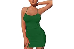 Mizoci Women's Sexy Sleeveless Spaghetti Strap Tank Bodycon Tight Mini Club Party Dress