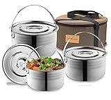 Camping Cookware Set – Compact Stainless Steel Campfire Cooking Pots and Pans | Combo Kit with Travel Tote Bag | Rugged Outdoor Cook Set for Hiking | Barbecues | Beach | Hiking Gear (Renewed)
