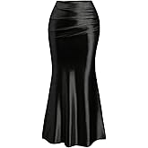 SHENHE Women's Satin Maxi Skirt High Waisted Bodycon Fishtail Silky Elegant Long Skirt
