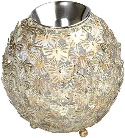 The HouseTree Metal Butterfly Close Oil Diffuser Small (13 cm x 13 cm x 13 cm, White and Golden)