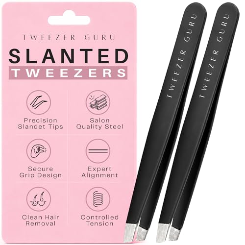Tweezer Guru Schräge Augenbrauenpinzette für Damen & Herren - 2 Präzisionspinzetten für Augenbrauen, Gesichtshaare & eingewachsene Haarentfernung - Ed