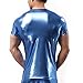 YiZYiF Sexy Men's Leather Look PVC Underwear Clubwear T-Shirt Xmas Dance Top Blue Large