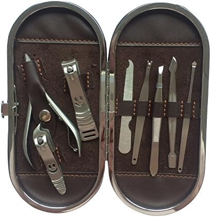 Manicure Pedicure Set Nail Clippers - Yifei 8 In 1 Stainless Steel Professional Pedicure Kit Nail Scissors Grooming Kit with Brown Leather Travel Case