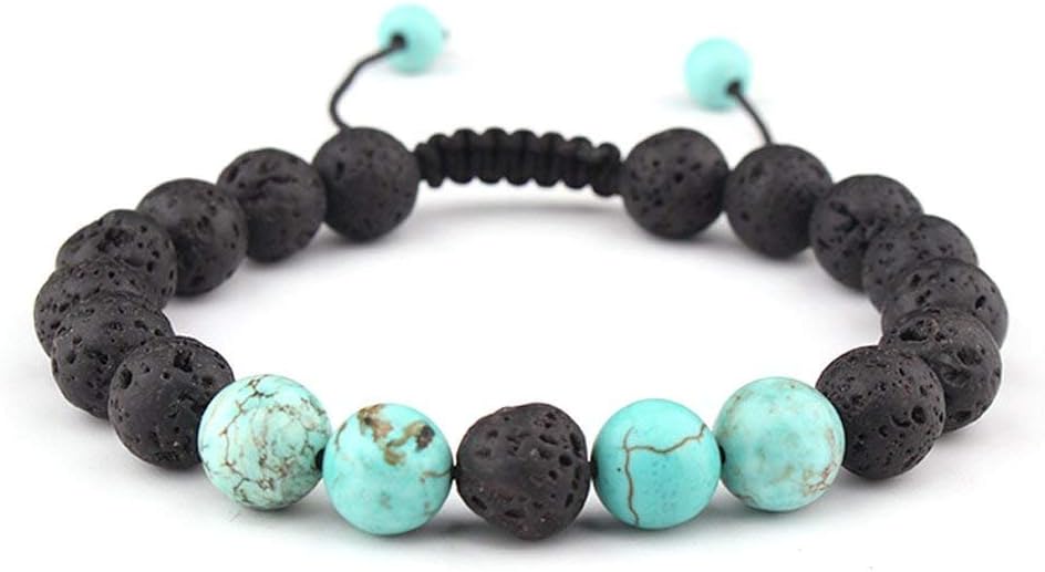 Celokiy Adjustable Lava Rock Stone Essential Oil Anxiety Diffuser Bracelet Unisex with Turquoise - Meditation,Relax,Healing,Aromatherapy