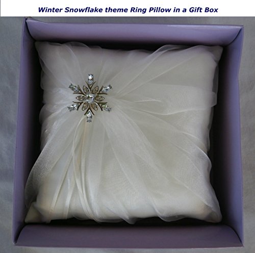 White Winter Snowflake Wedding Theme Ring Bearer Pillow Adorned