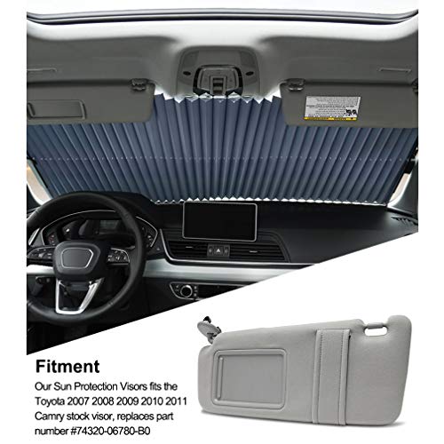 Wisamic Sun Visor Assembly with Mirror Left Driver Side for 2007-2011 Toyota Camry Hybrid, Replace 74320-06780-B0, Grey (NO Sunroof)