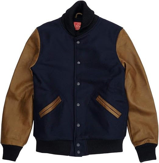 Amazon Dehen 19 デーヘン バーシティ ジャケット レザー スリーブ スタジャン ペンドルトン ウール地使用 メンズ ダーク ネイビー X ブラウン アメリカ製 並行輸入品 M 並行輸入品 コート ジャケット 通販