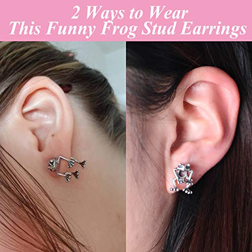 GAGAFEEL 925 Sterling Silver Frog Earring Vintage Stud Dangle Post Earrings Cute Animal Lucky Frog for Women Girl Birthday Anniversary Valentines with Jewelry Gift Box
