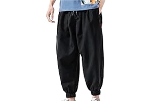 DAZLOR Mens Hip Hop Harem Pants Fashion Solid Color Oversized Tapered Pants Casual Comfy Elastic Drawstring Baggy Trouser