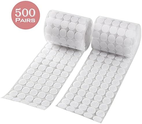 Sticky Back Coins Clear Velcro Dots Hook and Loop Self Adhesive Dot Tapes 3/4" Diameter 1000pcs(500 Pair) - White