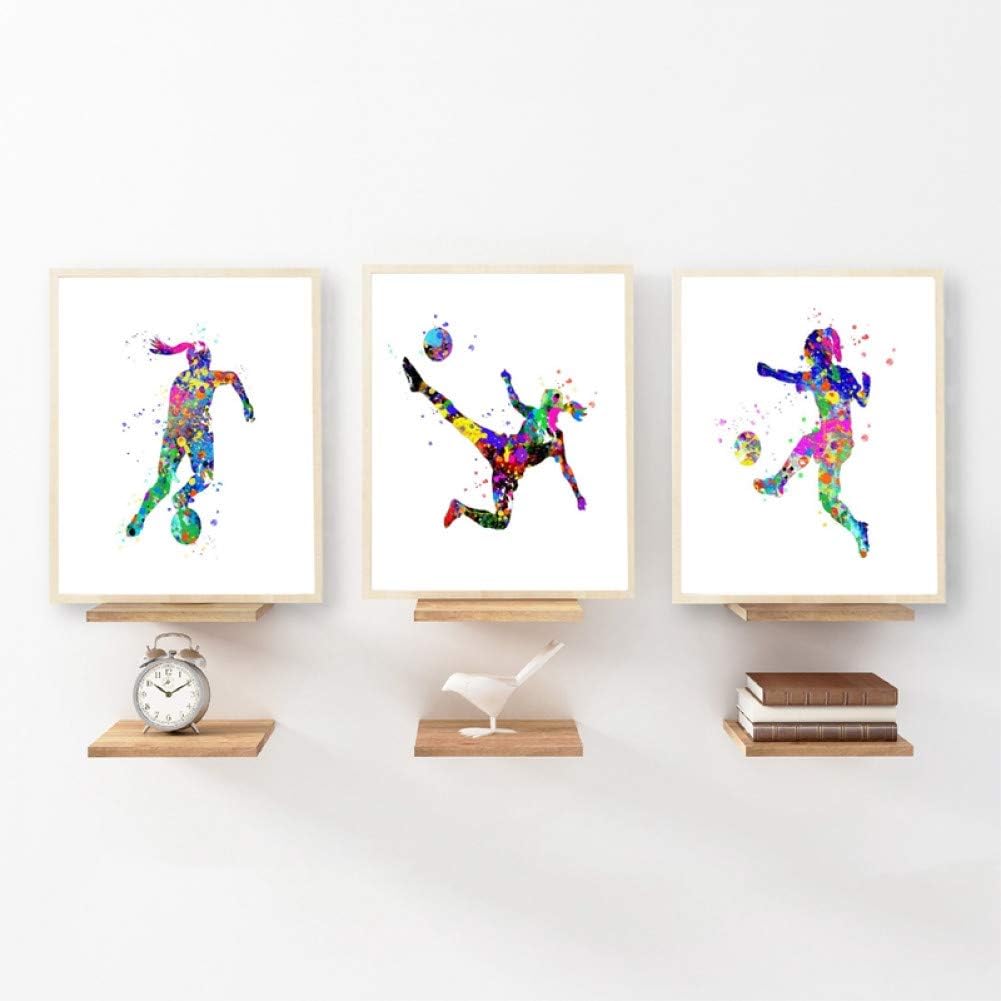 KGKBH poster 21x30 cm No Frame 3pcs Soccer Wall Art Soccer Gift Art Canvas Painting Watercolor Girls Soccer Party Posters Wall Pictures Girls Kids Room Home Decor