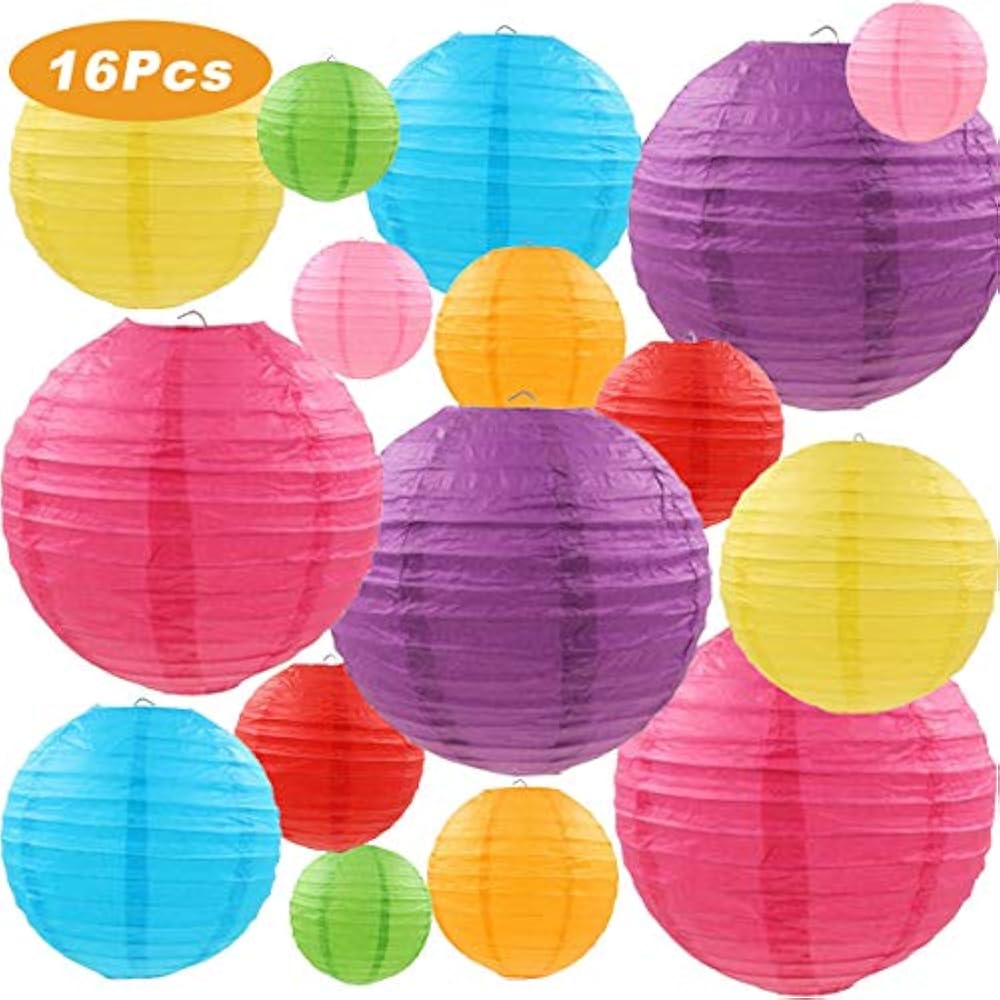 16 Pcs Colorful Paper Lanterns Hanging Ball Chinese Lanterns Decor