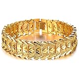 Suyi Men's 18K Gold Plated Link Bracelet Classic Carving Wrist Chain Link Bangle Width