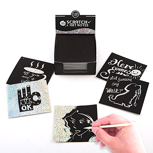 Jar Melo Scratch Shinning Notes; Scratch Doodling Notes;130 Sheets; with 2 Wooden Styluses; Silver Holographic Mini Notes;Silver Hologram Glitter Pattern Scratch Magic Notes