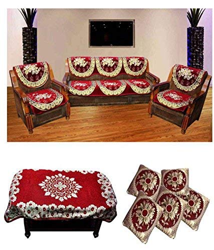 St Decor Store Zeometric 5 Seater Velvet Sofa Cover Sofa Cover And Table Cover With 5 Cushion Cover