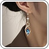 Erimberate Bohemian Sapphire Crystal Drop Earrings Gold Geometric Sapphire Dangle Earrings Cz Sapphire Drop Earrings Blue Crystal Teardrop Earrings Jewelry for Women