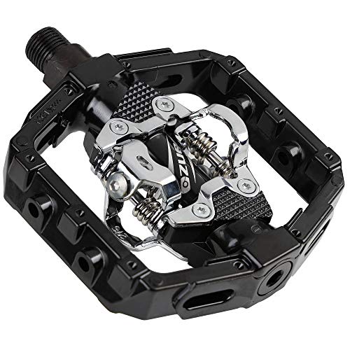 Venzo Compatible with Shimano SPD Mountain Bike CNC Cr-Mo Die-Cast Aluminum Sealed Pedals with Cleats – Dual Platform Clipless Pedals for Mountain Bike – Easy Clip in & Out