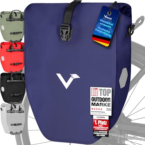 Valkental® Große & wasserdichte Gepäckträgertasche - Fahrradtasche für Gepäckträger mit großen Reflektoren [Abschließbar] Bombenfester Sitz - Mehrfach