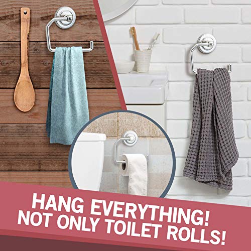 Jack N' Drill Toilet Paper Holder 2-Pack Bathroom Fixture and Organizer in Brushed Nickel Bathroom Accessories, Open Arm with Wall Mounted Base Fits Most Paper Towels and Toilet Paper Roll - Thumbnail 4