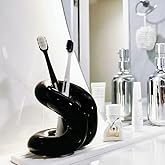 East–BrightenZF Handmade Ceramic Holder Stand for Toothbrushes, Makeup Brushes, and Pens - Minimalist Design for Bathroom Vanity and Countertops Decor (Black)