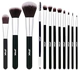 JPNK Synthetic Makeup Brush Set Cosmetics Foundation Blending Blush Eyeliner Face Powder Brush Makeup Brush Kit (12pcs, Silver Black)