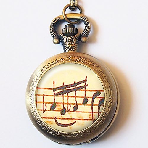 Vintage Music Sheet Musical Notes Pocket Watch Casestars Hand Craft Piano and Guitar Quartz Pocket Watch