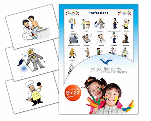 Occupations Flashcards in French Language - Flash Cards with Matching Bingo Game for Toddlers, Kids, Children and Adults - Size 4.13  5.83 in - DIN A6