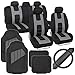 PolyCloth Sport Seat Covers Rubber Floor Mats & Steering Wheel Cover for Auto Car SUV Truck - Two Tone Black & Gray