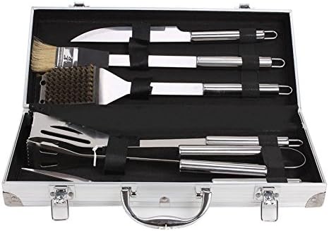 Floor Stainless Still BBQ Tool Set with Storage Case - 6 Piece Professional Barbecue Grilling Tool - BBQ Spatula, Tongs, Cutter, Fork, Cleaning Brush, Basting Brush - BBQ Utensils Best Gift