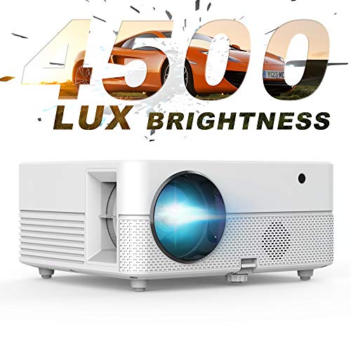 Video Projector – 4500Lux Brightness Touch Control Movie Projector, Full HD 1080P Supported 50,000 Hours Led, Compatible W/TV Stick/HDMI/VGA/USB/Box/Laptop/DVD/ PS4 for Home Theater, Game