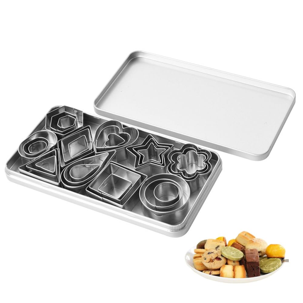FUZVOL 30 PCS Cookie Cutter Set Stainless Steel Biscuit Cutters Small Pastry Cutters-Star, Flower, Hexagon, Round, Heart, Square, Triangle, Oval, Raindrop, Rhombus Shape for Party Baking