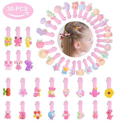 30pc hair clips for girls,materasu Pink Cartoon Animals Fruit Rainbow Cute Design Snap Clip Hair Accessories for Baby Grils Toddler Women