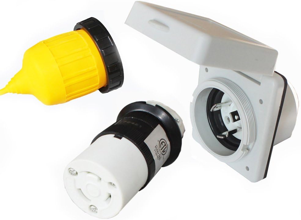 X-Haibei 30 amp RV Power Inlet Plug Female Twist Locking Connector 125V AC White Inlet w/Weatherpoof Cover Boot Kit