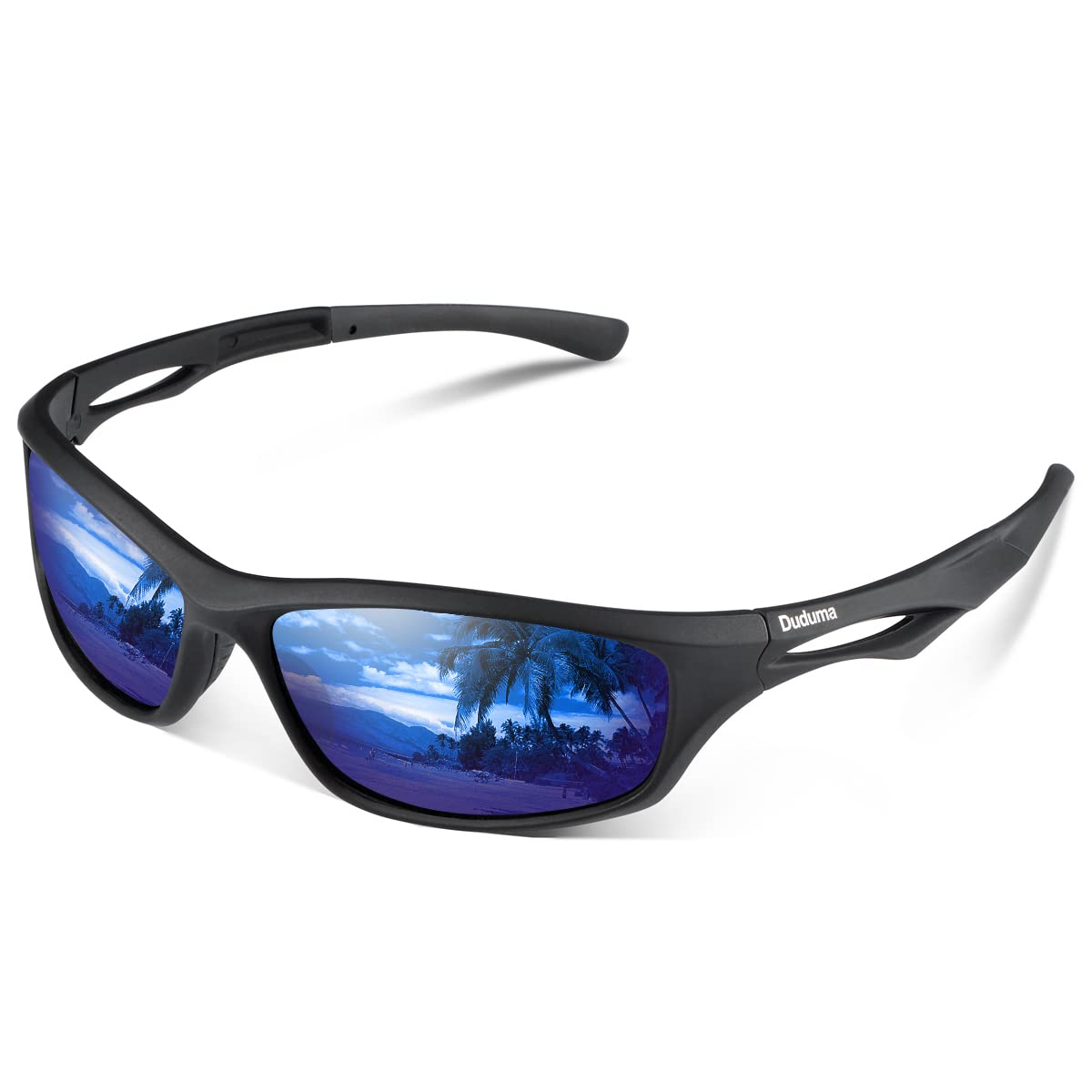 Duduma Polarised Sports Mens Sunglasses for Ski Driving Golf Running Cycling Tr90 Superlight Frame Design for Mens and Womens (black matte frame with blue