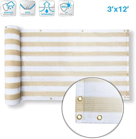 Patio Deck Privacy Screen 3' x 12' Perfect For Outdoor,Backyard,Patio,Balcony,Pool,Porch,Railiing,Gardening,Fence Shield Rails Protection Beige and White-Custom Size Available