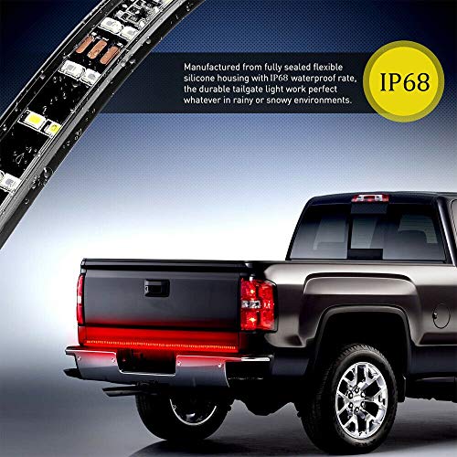 SIZZLEAUTO Truck Tailgate Bar 60" 2-Row 240 LED Strip Sequential Turn Signal Brake Reverse Taillight Red/White for Pickup RV SUV Trailer Car Towing Vehicle No Drill