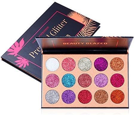 SUNTIRC 15 Colors Highly Pigmented Diamond Glitter Rainbow Eye Shadow Palette Flash Shimmer Eyeshadow Make Up Palette