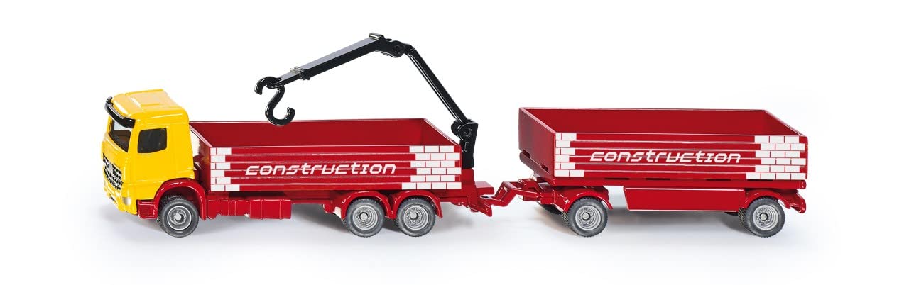siku 1797, Construction Material Lorry with Trailer, 1:87, Metal,Plastic, Red,Yellow, Movable crane