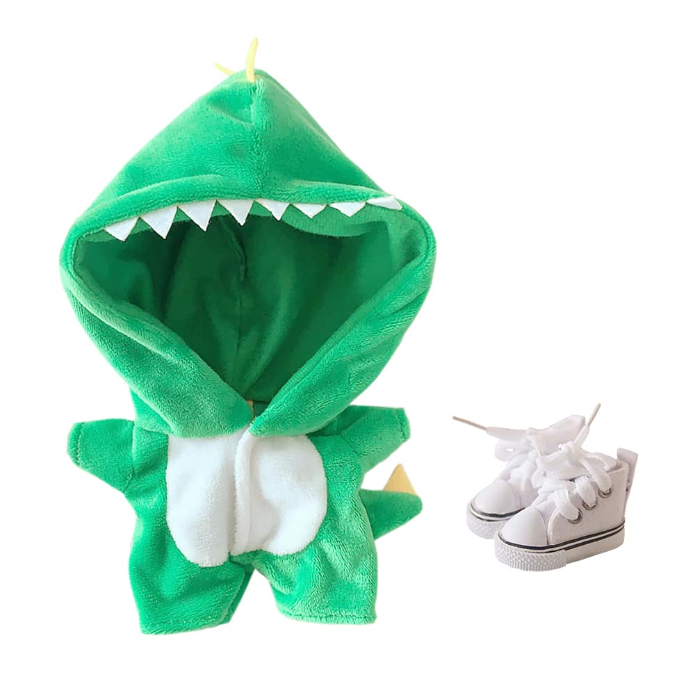 niannyyhouse Dinosaur Suit 20cm(7.8in) Plush Doll Clothes Onesies Shoes 2-Piece Set Green Pajamas (Green)